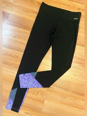 🟪VS PINK BLACK LEGGINGS YOGA PURPLE GRAY COLORBLOCK SIZE SMALL!